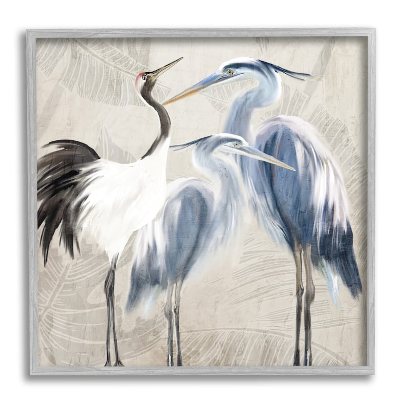 Stupell Leaf Patterned Crane Heron Birds Framed Giclee Texturized Wall Art, Design By Kim Allen - 17 x 17 - Grey