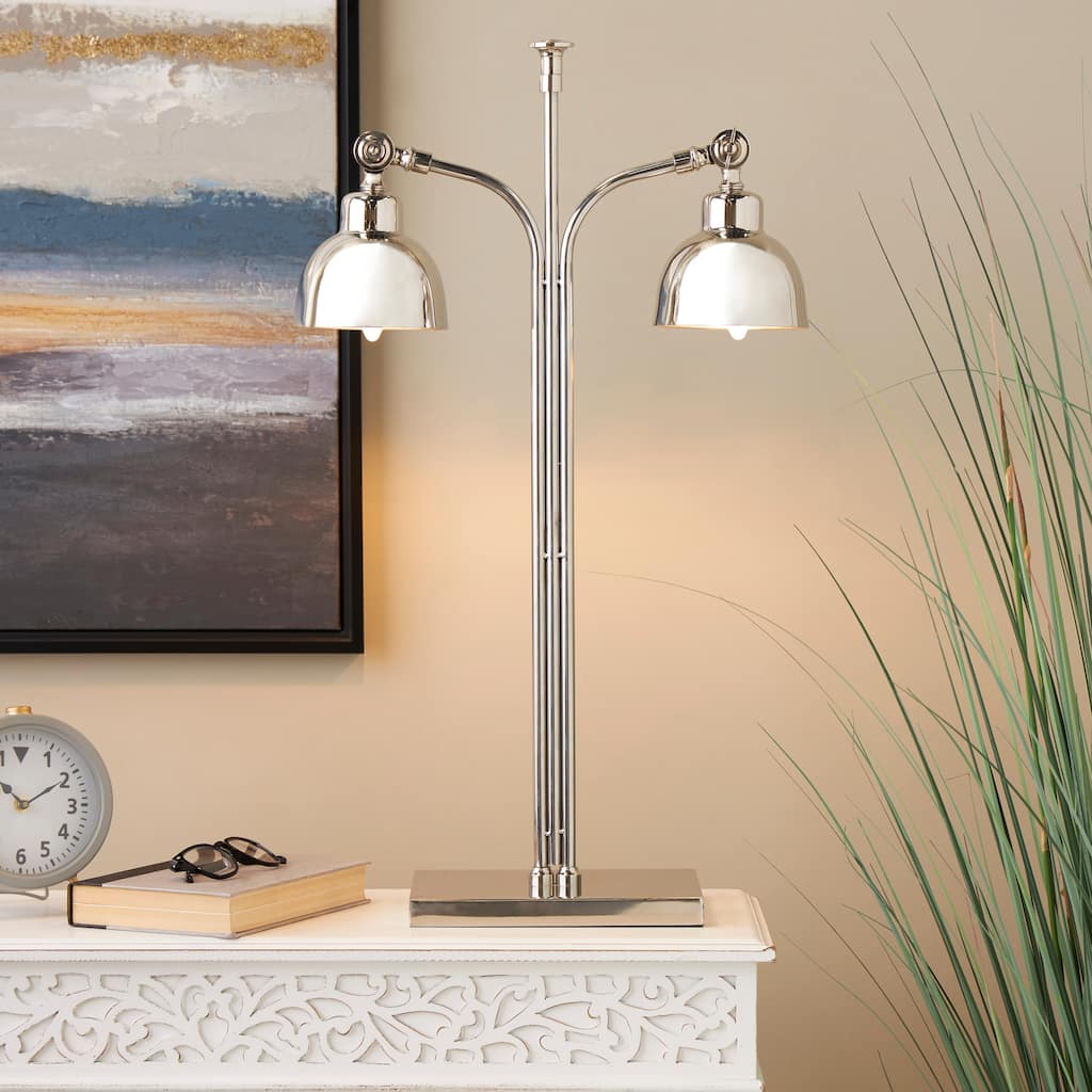Silver or Brass Stainless Steel Desk Lamp with Dual Shades