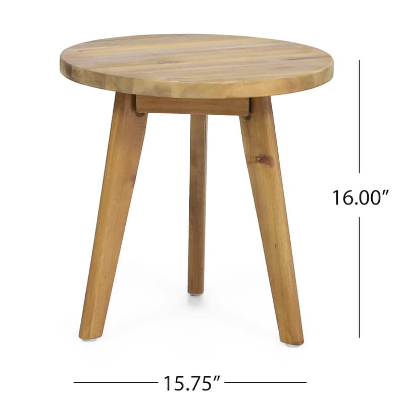 Roomfitters Solid Acacia Wood Round Side Table, Mid-Century Accent End Table for Living Room or Patio