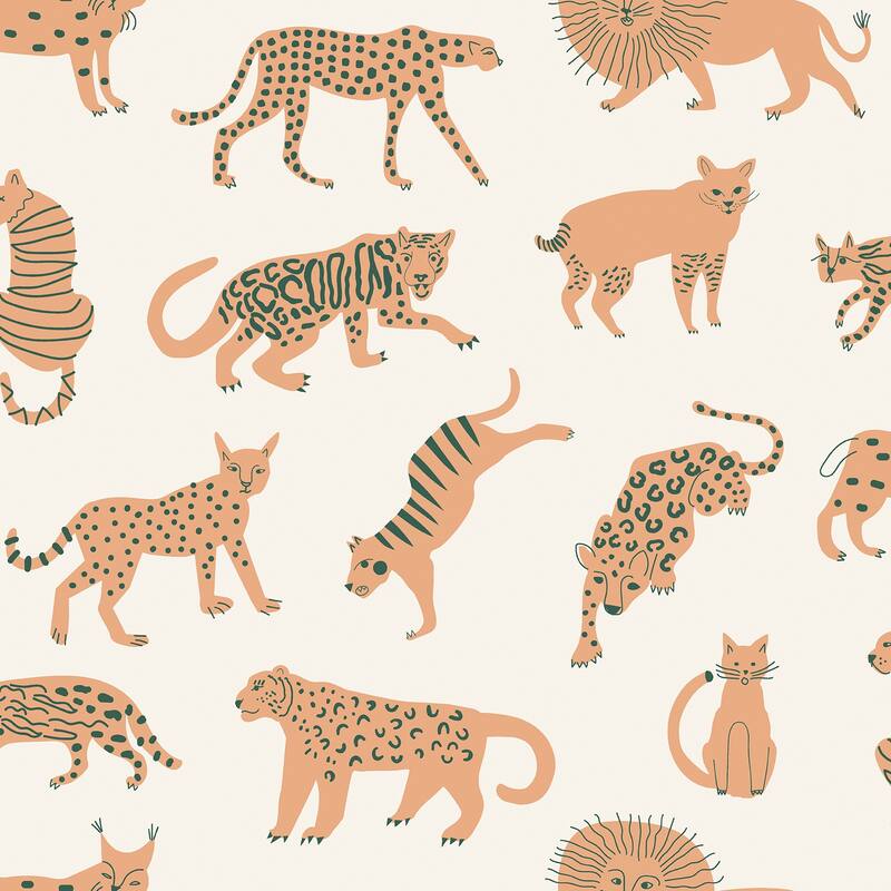 Leah Duncan Tangerine Kitty Kitty Peel & Stick Wallpaper