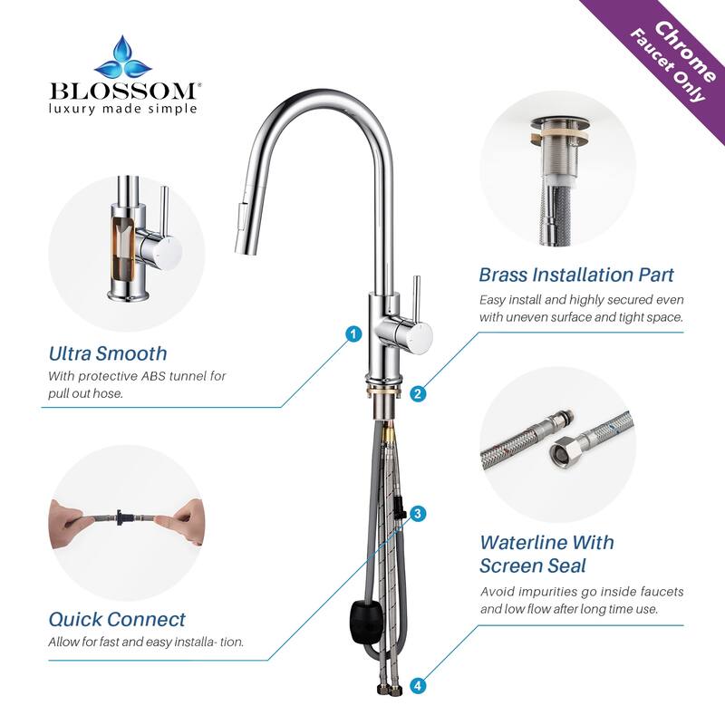 Blossom Solid Pull-Down Kitchen Faucet w/ 360 Swivel, Single Handle