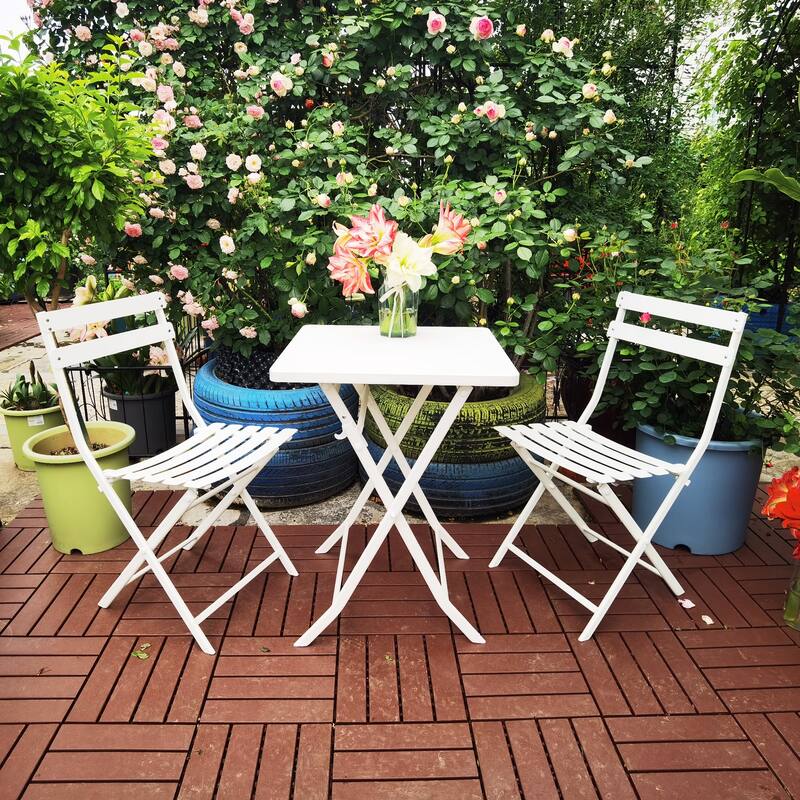 3-Piece Foldable Table Chairs Set Patio Conversation Set with 2 Chairs