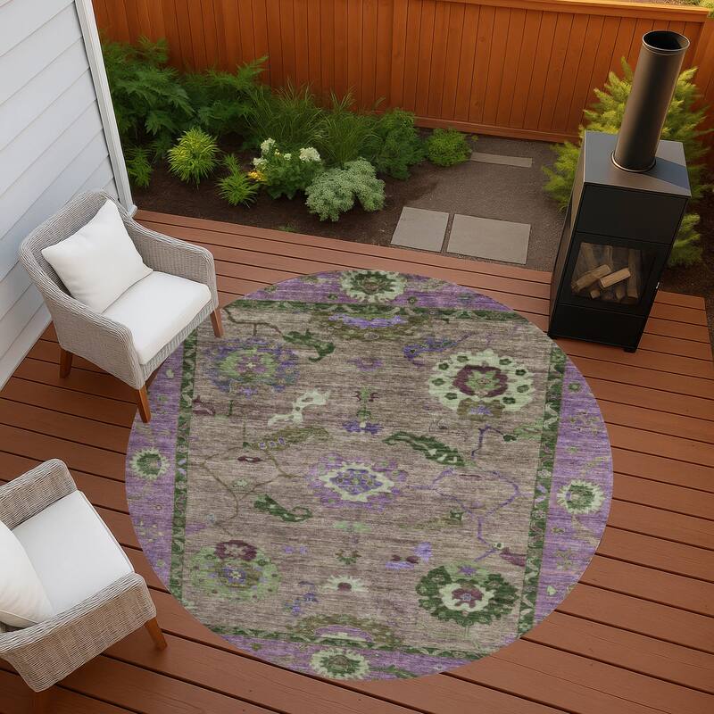 Machine Washable Indoor/ Outdoor Traditional Boho Chantille Rug - Brown - 8' x 8'