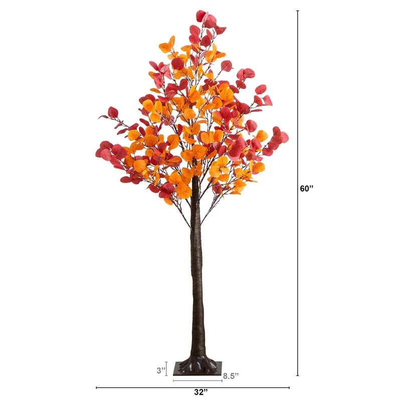 Pre-lit Fall Harvest Eucalyptus Artificial Tree - 5' - Warm White LED Lights