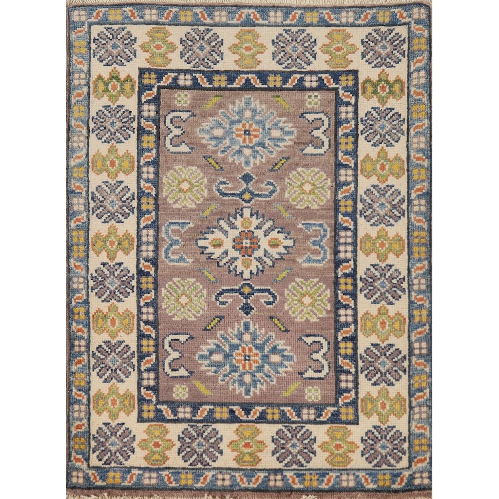 Traditional Kazak Oriental Rug Handmade Grey Wool Carpet - 2'0"x 3'0"