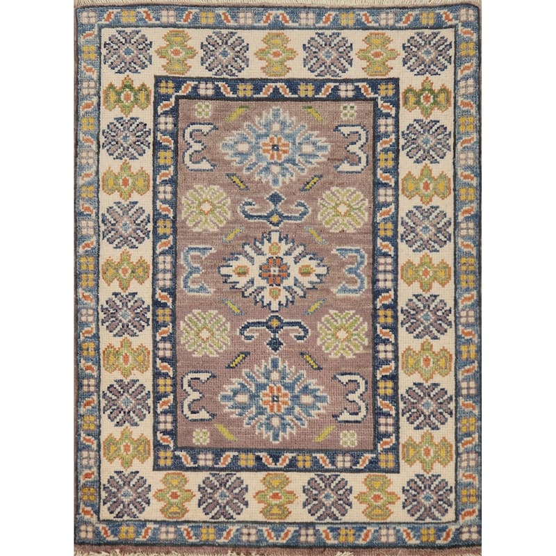 Traditional Kazak Oriental Rug Handmade Grey Wool Carpet - 2'0"x 3'0"