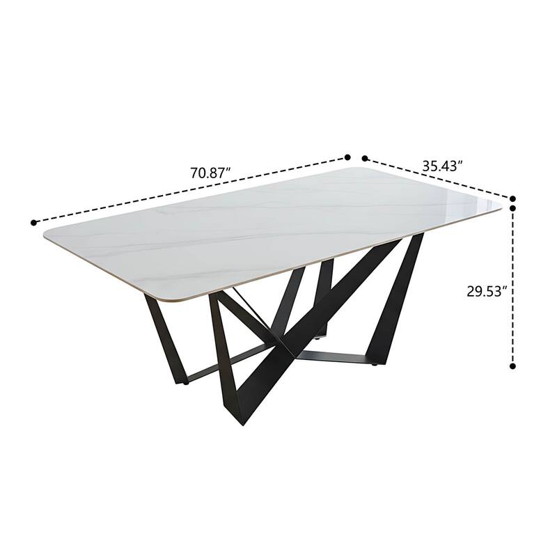 Modern Rectangular Sintered Stone Dining Table - Unique Natural Texture Tabletop with Black Metal Base