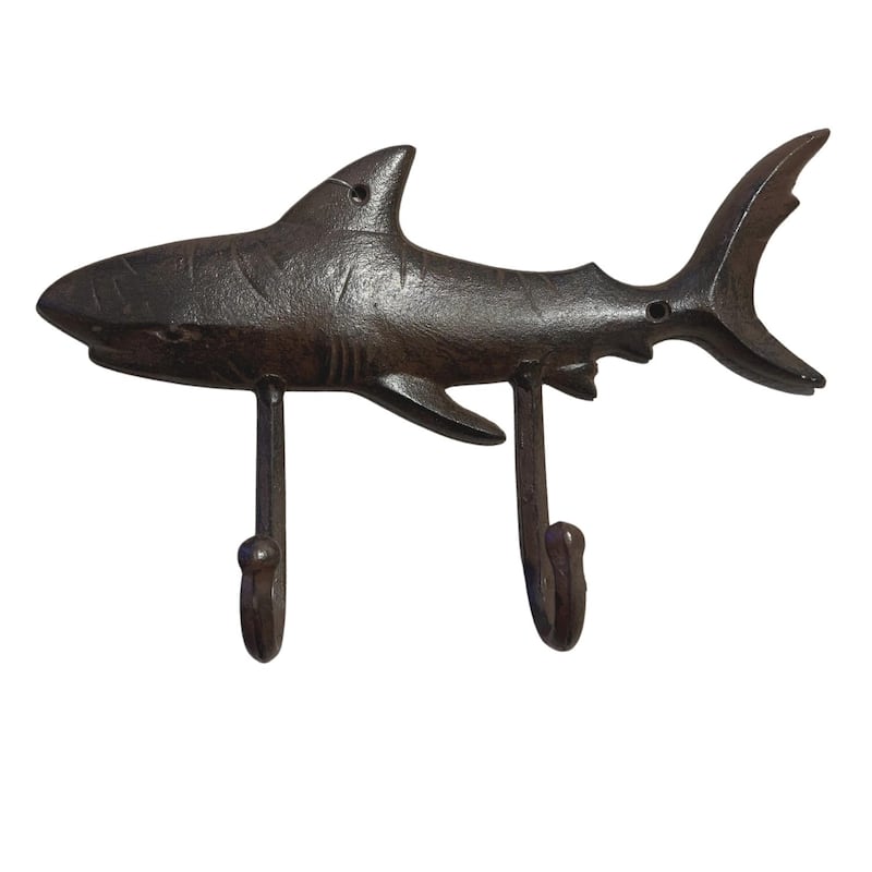 Shark Double Wall Hook Cast Iron Antiqued Brown