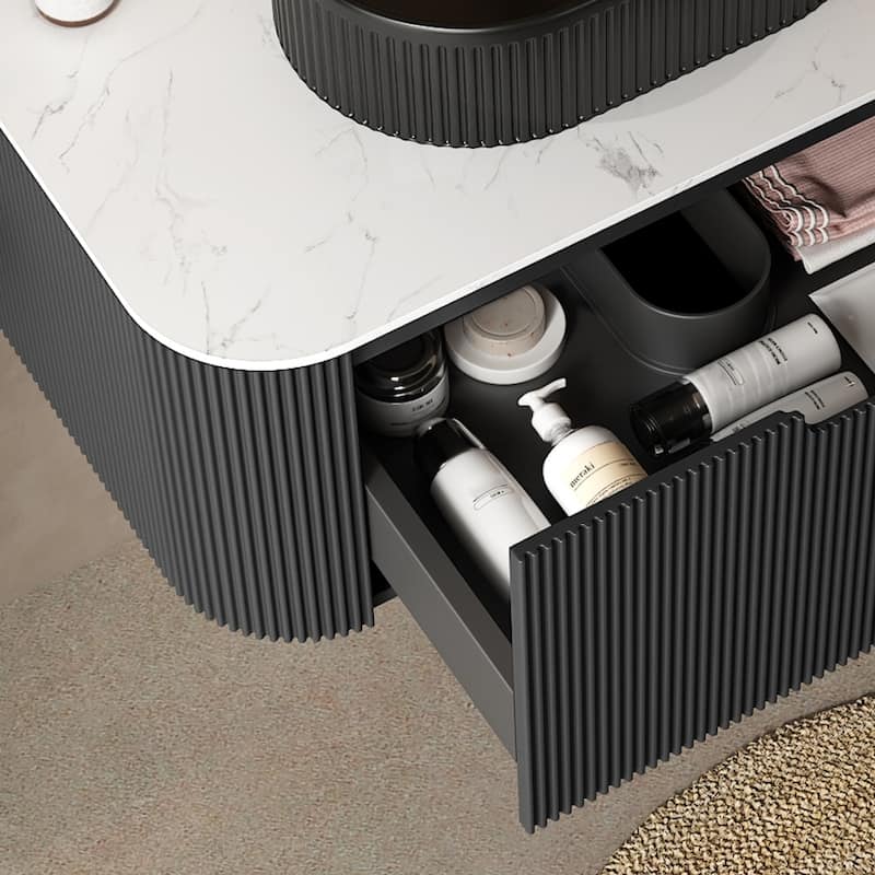 36" Bathroom Vanity with Sink, Modern Wall-Mounted Bathroom Storage Cabinet with a Drawer, Ceramic Vessel Basin without Faucet