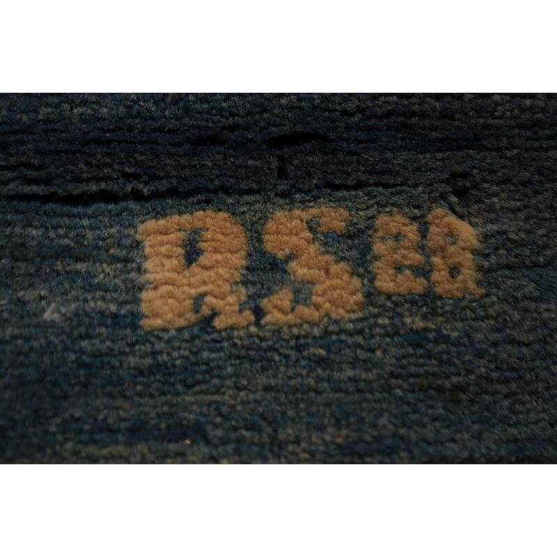 Modern Gabbeh Area Rug Hand-Knotted Oriental Blue Wool Carpet - 6'7" x 9'10"