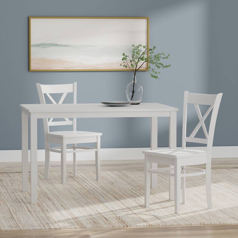 3-Piece Dining Set, 48" Rectangle Wood Table and Cross Back Chairs