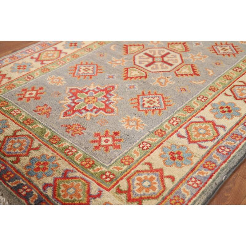 Gray Kazak Traditional Foyer Rug Handmade Wool Carpet - 2'9"x 4'3"