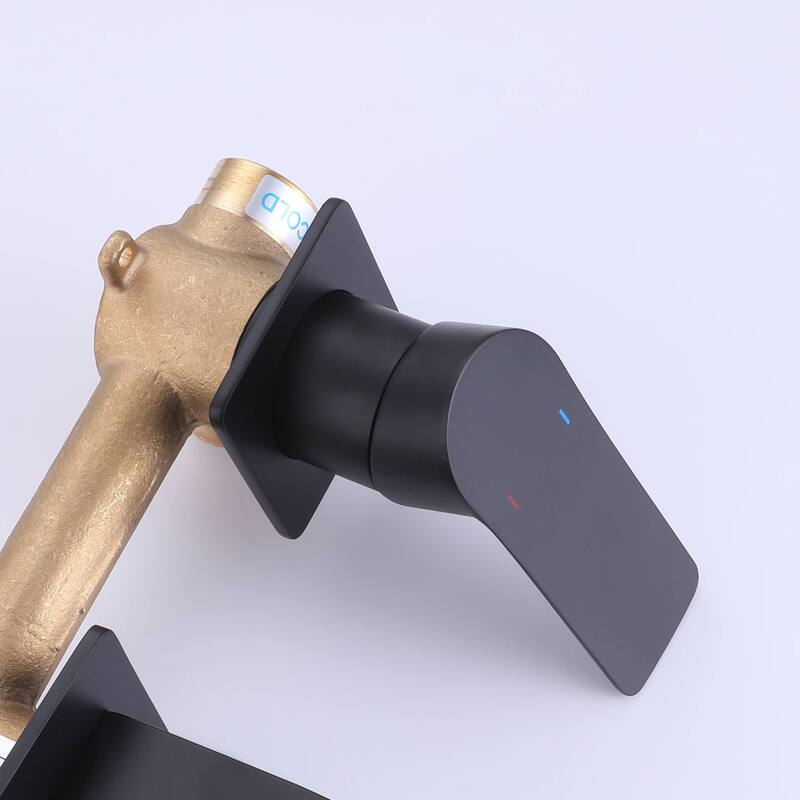 Wall Mount Bathoom Sink Faucet Single Handle Matte Black Bathroom Faucet 2 Holes Modern Vanity Basin Mixer Taps With Valve
