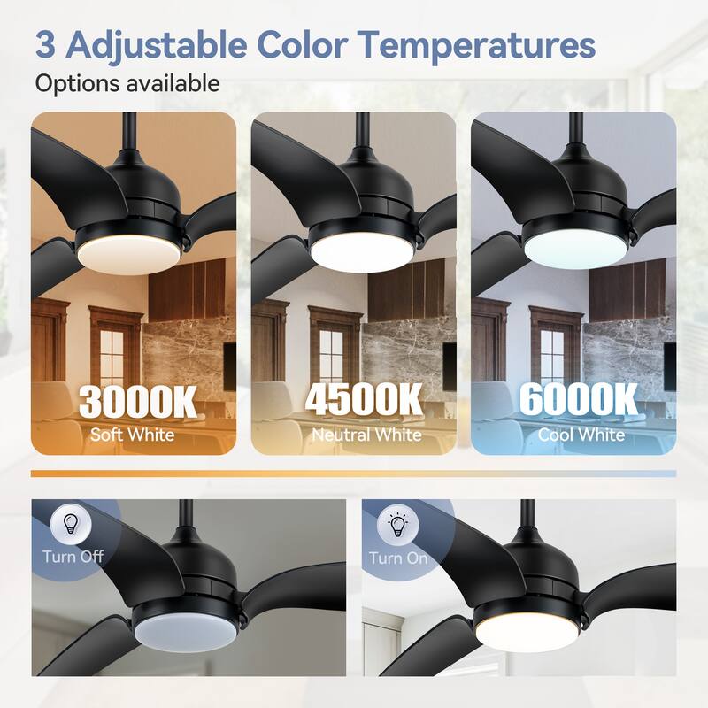 60" Black 3-Blade Ceiling Fan with LED Light Kit and Remote