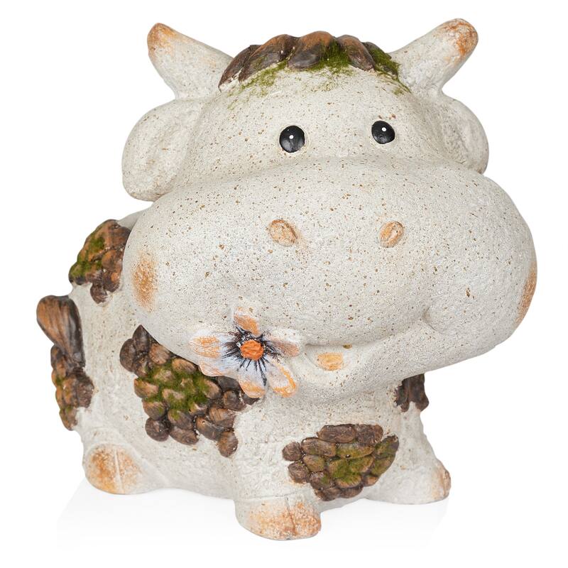 Smiling Cow Statue Planter with Drainage Hole