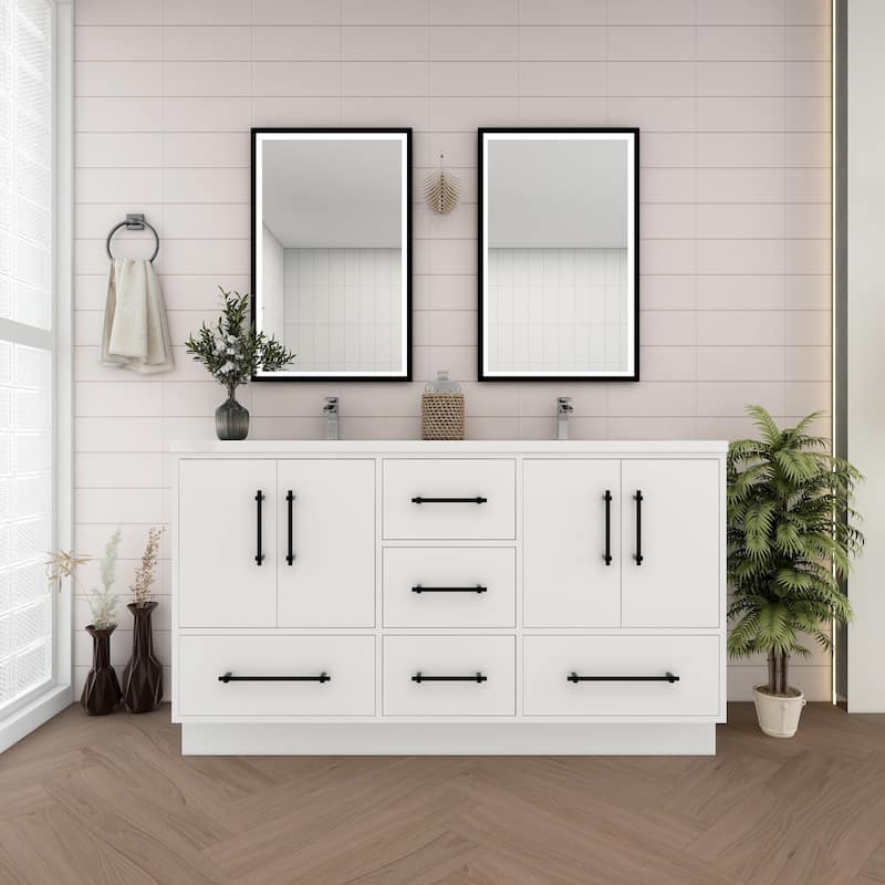 Victoria 60'' Freestanding Vanity with Double Reinforced Acrylic Sink - 59.5 - Glossy - Gloss White