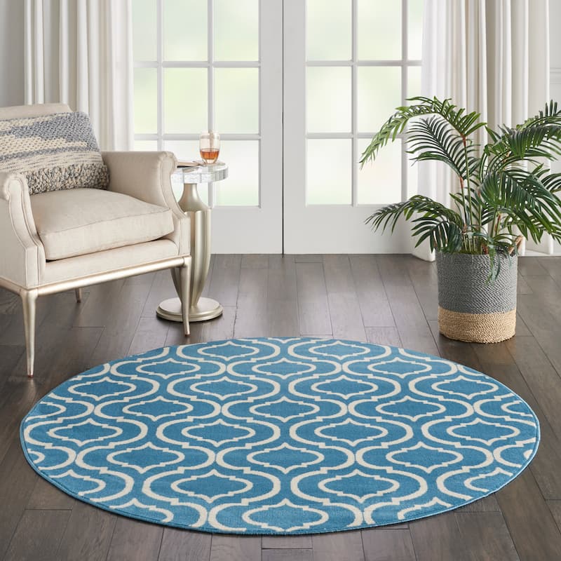 Nourison Jubilant Moroccan Trellis Area Rug - 5'3" Round - Blue