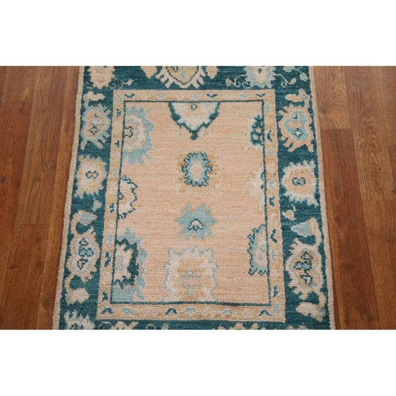 Hand Knotted Oriental 100% Wool Carpet Transitional Geometric Peach Oushak Area Rug - 2' 11'' X 2' 0''