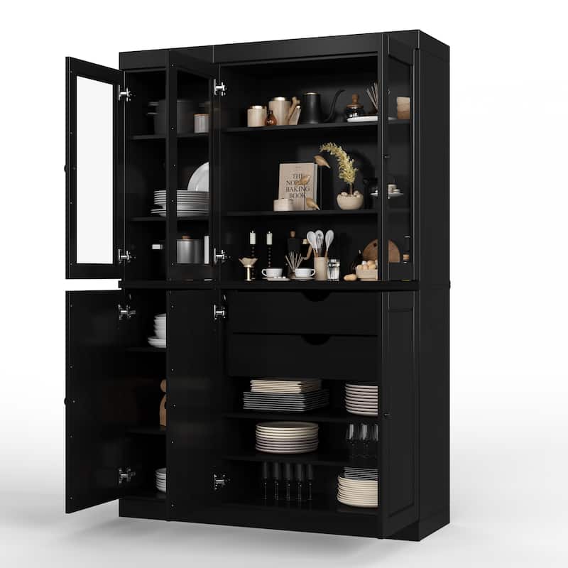 Palace Imports 100% Solid Wood Pantry China Cabinet, Raised Panel & Clear Glass Doors, 2 Drawers, 48.5" Wide, 71.5" Tall