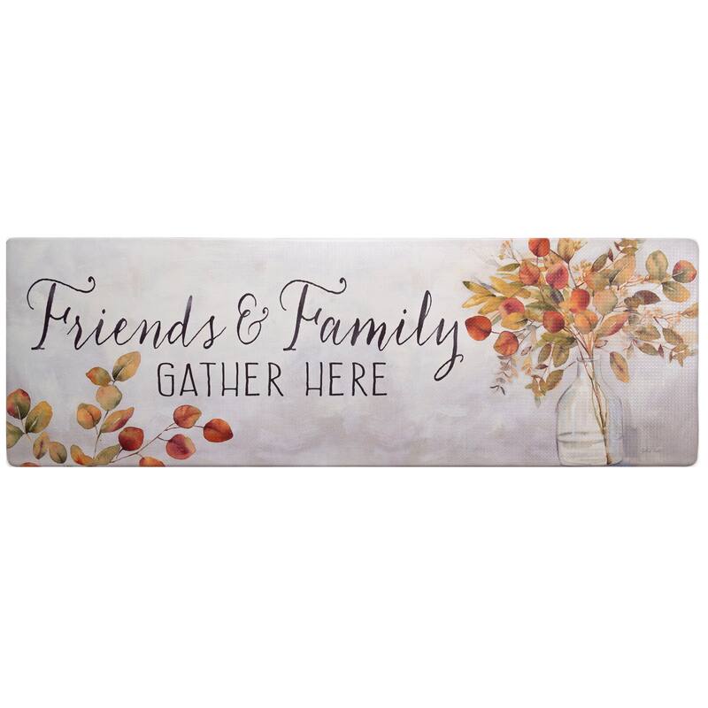 SoHome Cozy Living Friends and Family Gather Eucalyptus Floral Anti-Fatigue Kitchen Mat, Grey/Yellow - 17.5"x55"