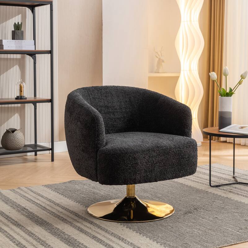 Accent Swivel Chair With Gold Metal Round Base