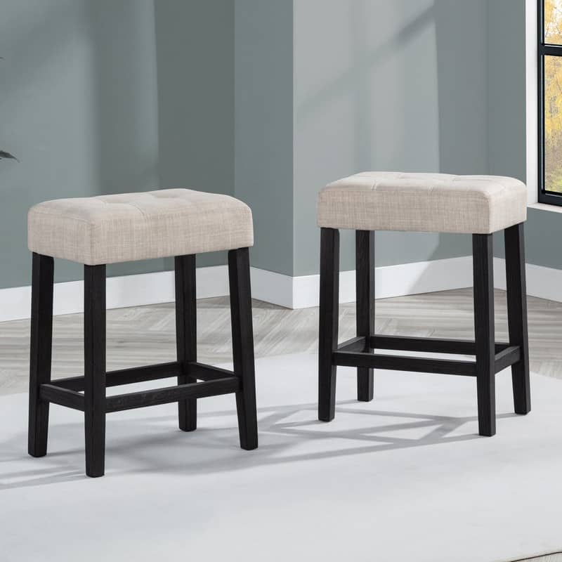 Best Master Furniture Delane Beige Charcoal Backless Bar Stool (Set of 2) - N/A