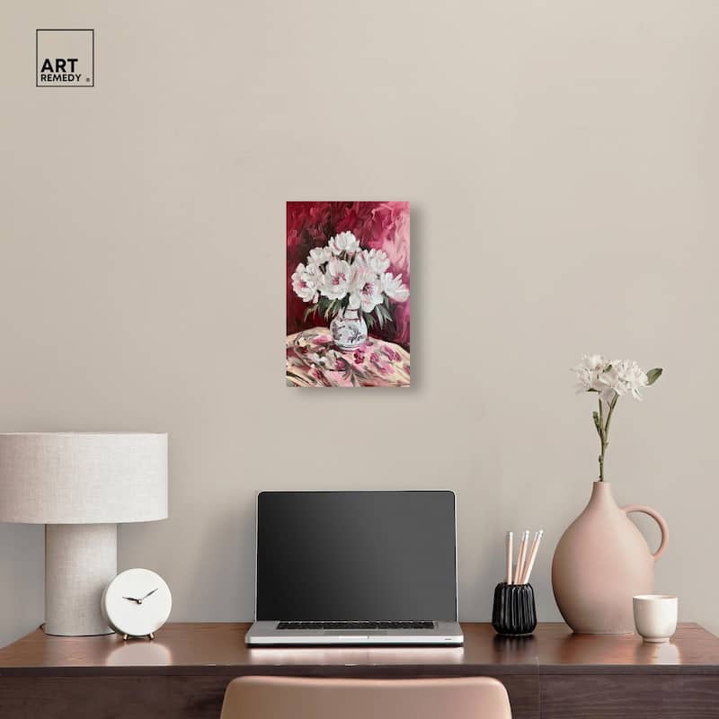 Peonies on Ruby Tide Canvas by Art Remedy, Gallery Wrapped