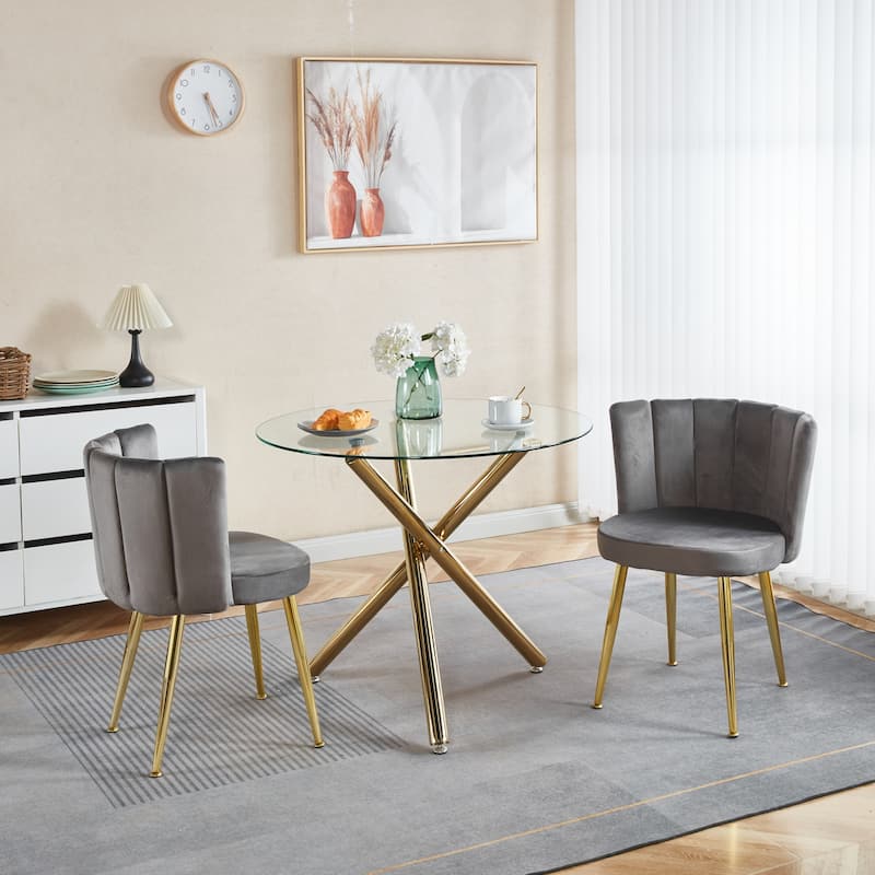 Modern dining chair(set of 2 ) with iron tube golden color legs, velvet and comfortable backrest