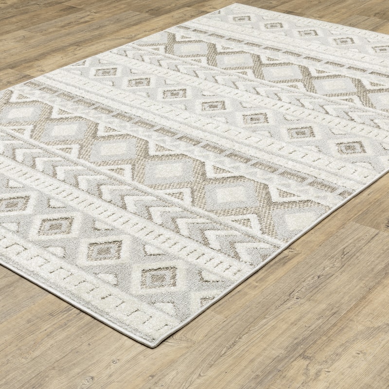 Style Haven Thassos Tribal Lines Grey/ Beige Mixed Pile Area Rug