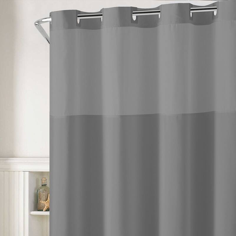 Hookless Plainweave 3-in-1 Shower Curtain with Sheer Top Window, Flex-on Rings & PEVA Liner