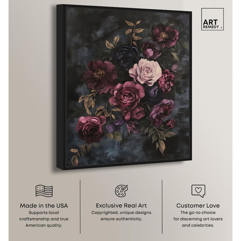 Vintage Dark Roses Canvas by Art Remedy
