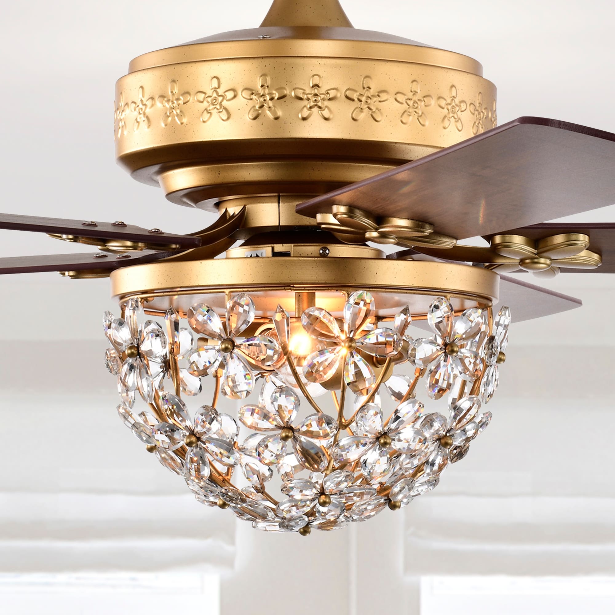 Warehouse of Tiffany Naja 52 Inch Antique Gold Crystal Ceiling Fan with Remote