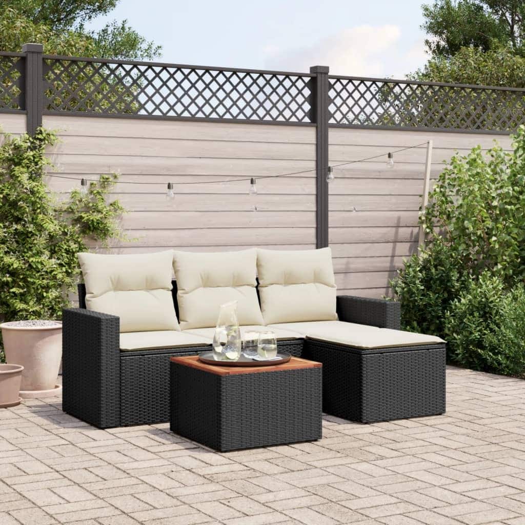 vidaXL Patio Sofa Set with Cushions Outdoor Furniture 5 Piece Poly Rattan - 25.8 x 24.4 x 27.2