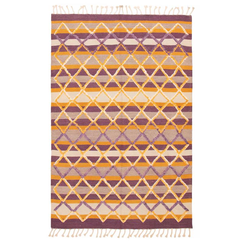 ECARPETGALLERY Flat-Weave Marrakech Purple Wool Kilim - 6'9 x 10'0 - Purple - 6'9 x 10'0