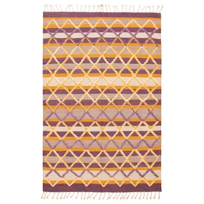 ECARPETGALLERY Flat-Weave Marrakech Purple Wool Kilim - 6'9 x 10'0