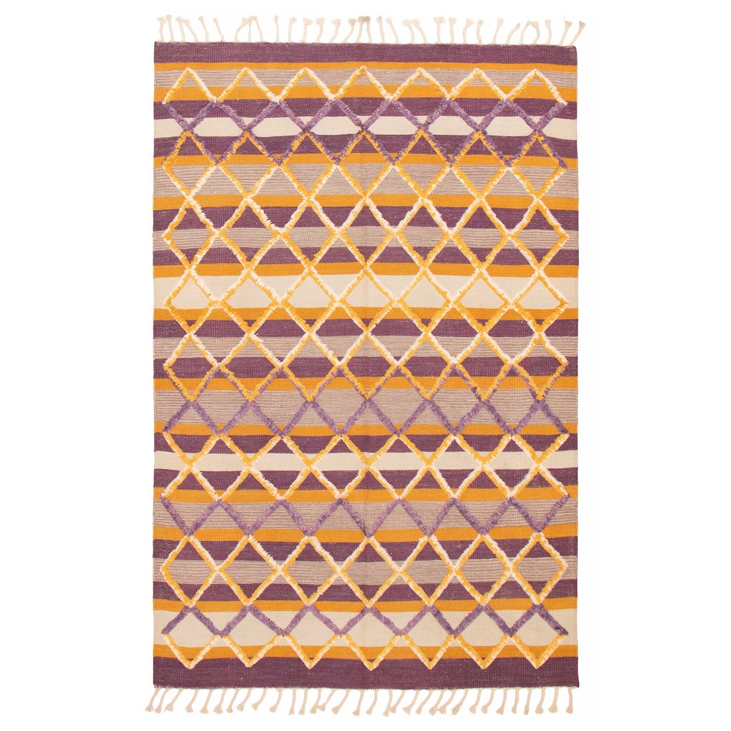 ECARPETGALLERY Flat-Weave Marrakech Purple Wool Kilim - 6'9 x 10'0