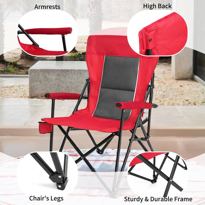 Oversized Heavy Duty Portable Camping Chair with Cup Holder, High Back