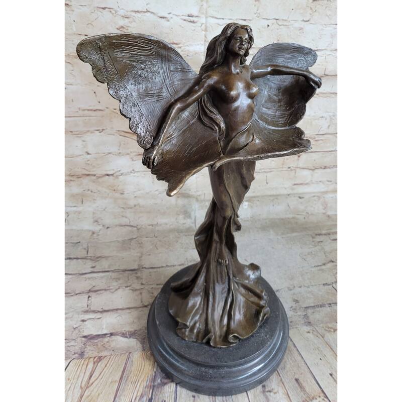 Young Butterfly Girl Rising Up From Flowing Robe With Arms Extended Bronze Gift