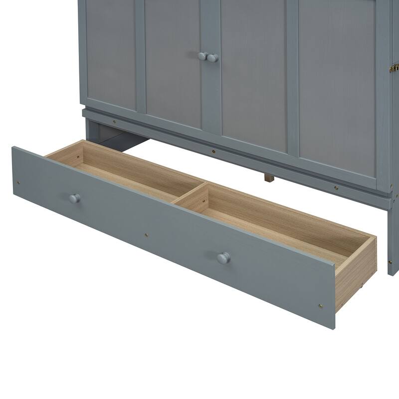 Space-Saving Full Size Murphy Bed with USB Port and Large Drawer, Gray