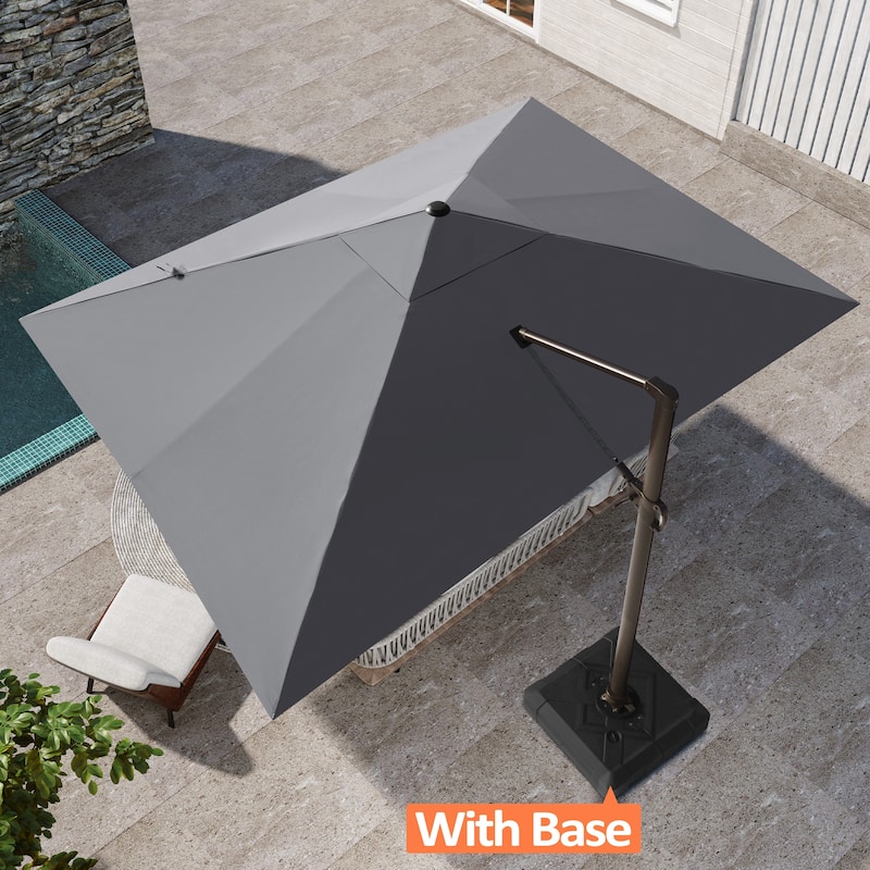 Pellebant 10 x 13 FT Patio Cantilever Umbrella Outdoor Offset Umbrella with Base - Dark Grey