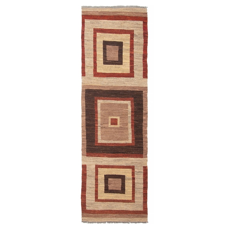 ECARPETGALLERY Flat-Weave Natural Khaki Wool Tapestry Kilim - 2'8 x 8'10 - Khaki - 2'8 x 8'10