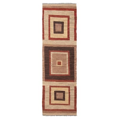 ECARPETGALLERY Flat-Weave Natural Khaki Wool Tapestry Kilim - 2'8 x 8'10