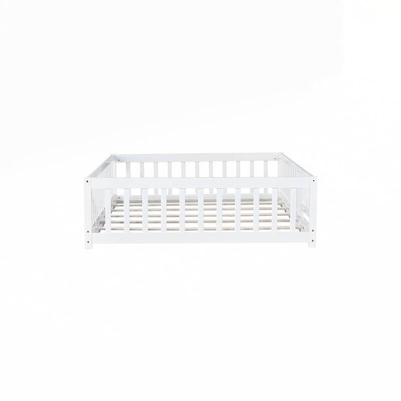 Rubber Wood Floor Bed with Safety Guardrails