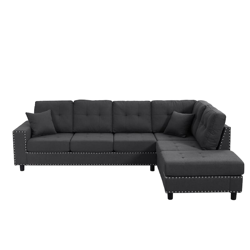 109.20 in Wide Square Arm Polyester L-shaped Removable Back Cushions and 2 Pillows Sofa