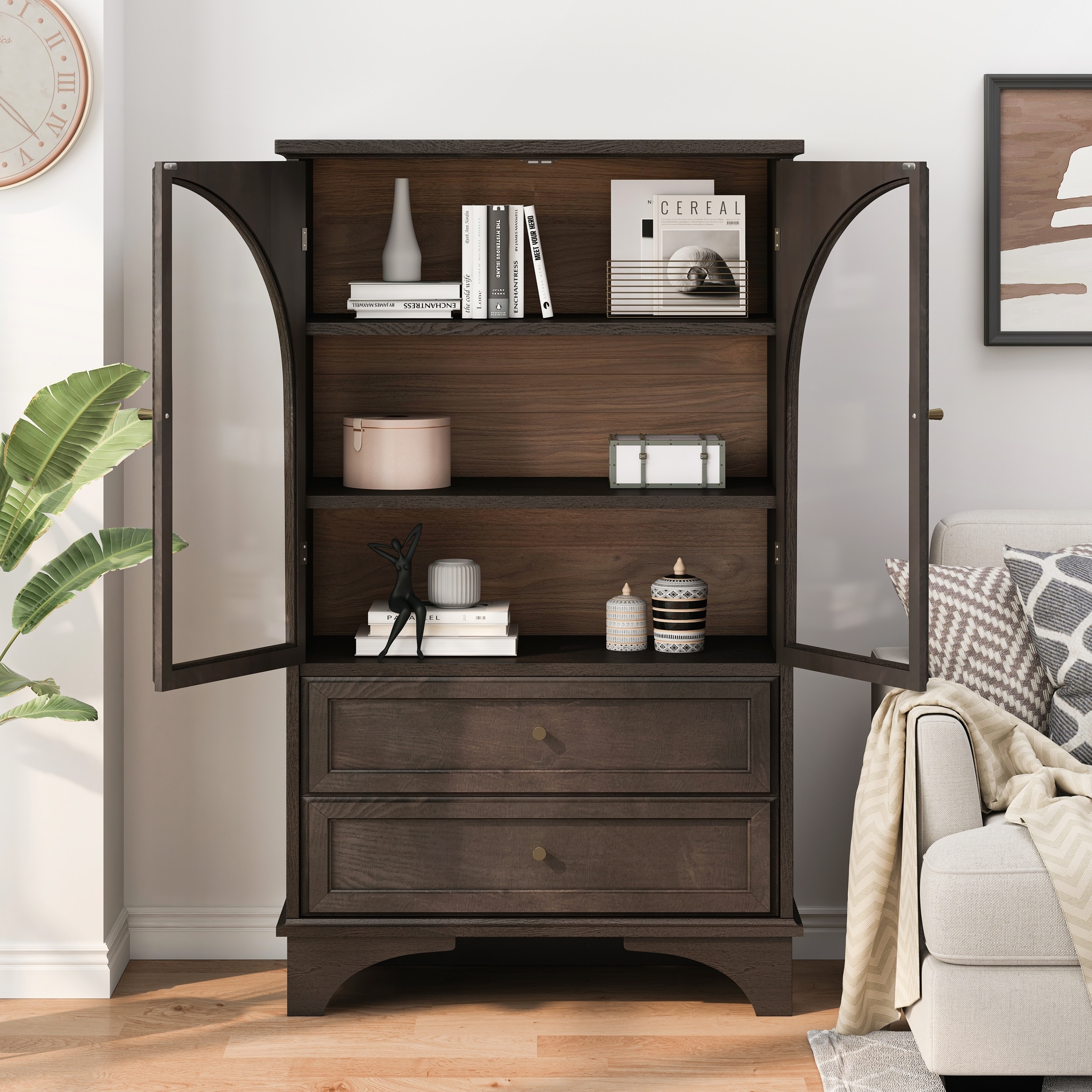 Glass Door Display Case Storage Cabinet for Living Room, Bedroom, Kitchen and Office