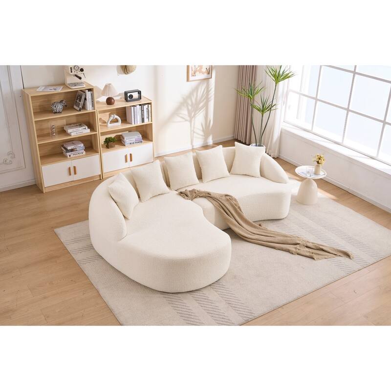 99" L-Shaped Chenille Sectional Boneless Sofa with Chaise and Pillows - White