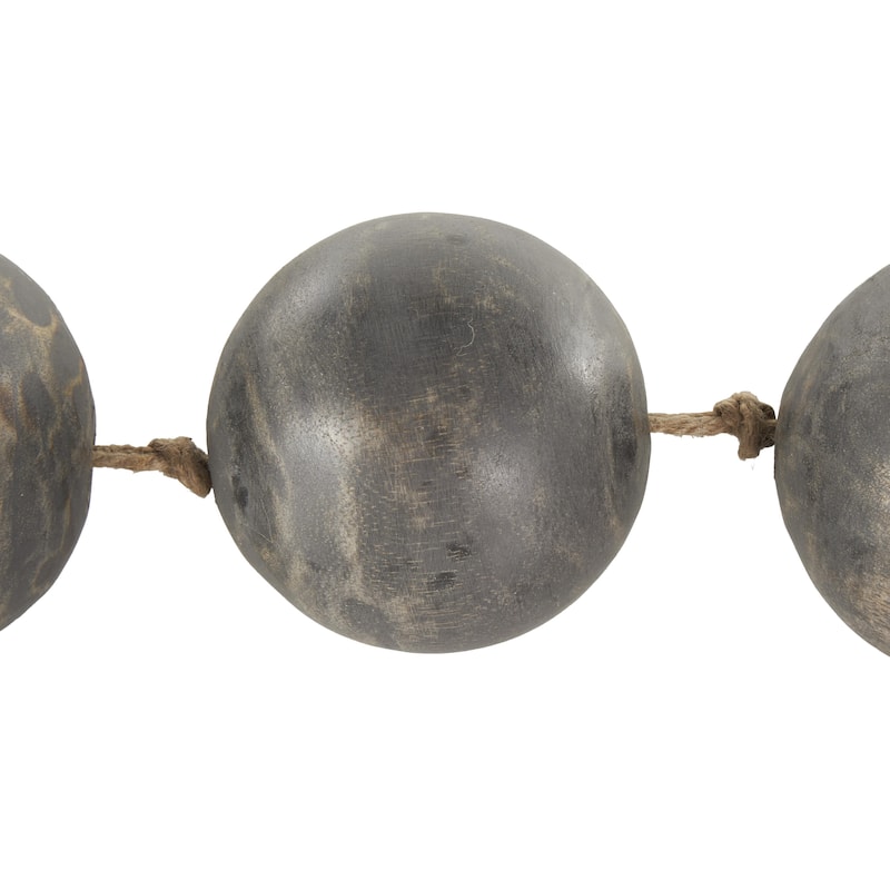 Mango Wood Handmade Round Extra Long Washed Orb Garland with Tassel - Brown, Black or White - Roche River Decor