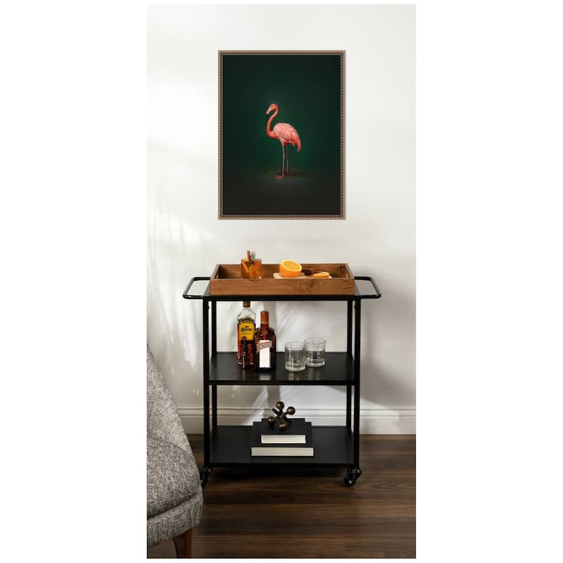 Kate and Laurel Flamingo Side View Rich Green Backdrop by The Creative Bunch Studio Framed Canvas Wall Art Print