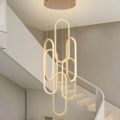 6 Rings Modern Chandelier Dimmable LED Living Room Foyer Chandelier Lighting Fixture High Ceiling Pendant Light Fixture