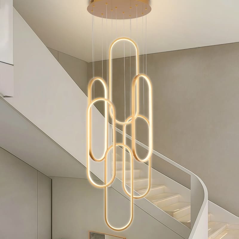 6 Rings Modern Chandelier Dimmable LED Living Room Foyer Chandelier Lighting Fixture High Ceiling Pendant Light Fixture